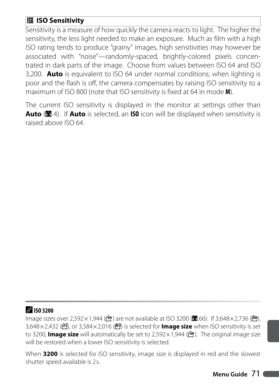 Iso sensitivity | Nikon P5000 User Manual | Page 83 / 127