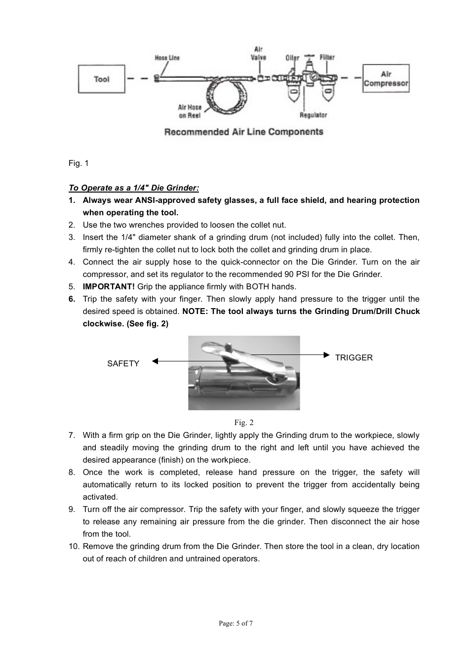 Northern Industrial Tools BLACK NICKEL 1/4" AIR ANGLE DIE GRINDER User Manual | Page 5 / 7