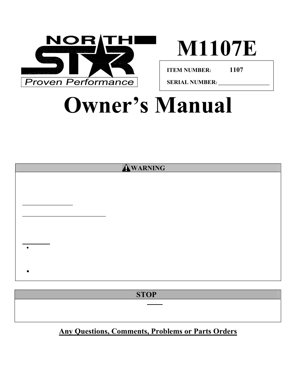 Northern Industrial Tools M1107C User Manual | 36 pages