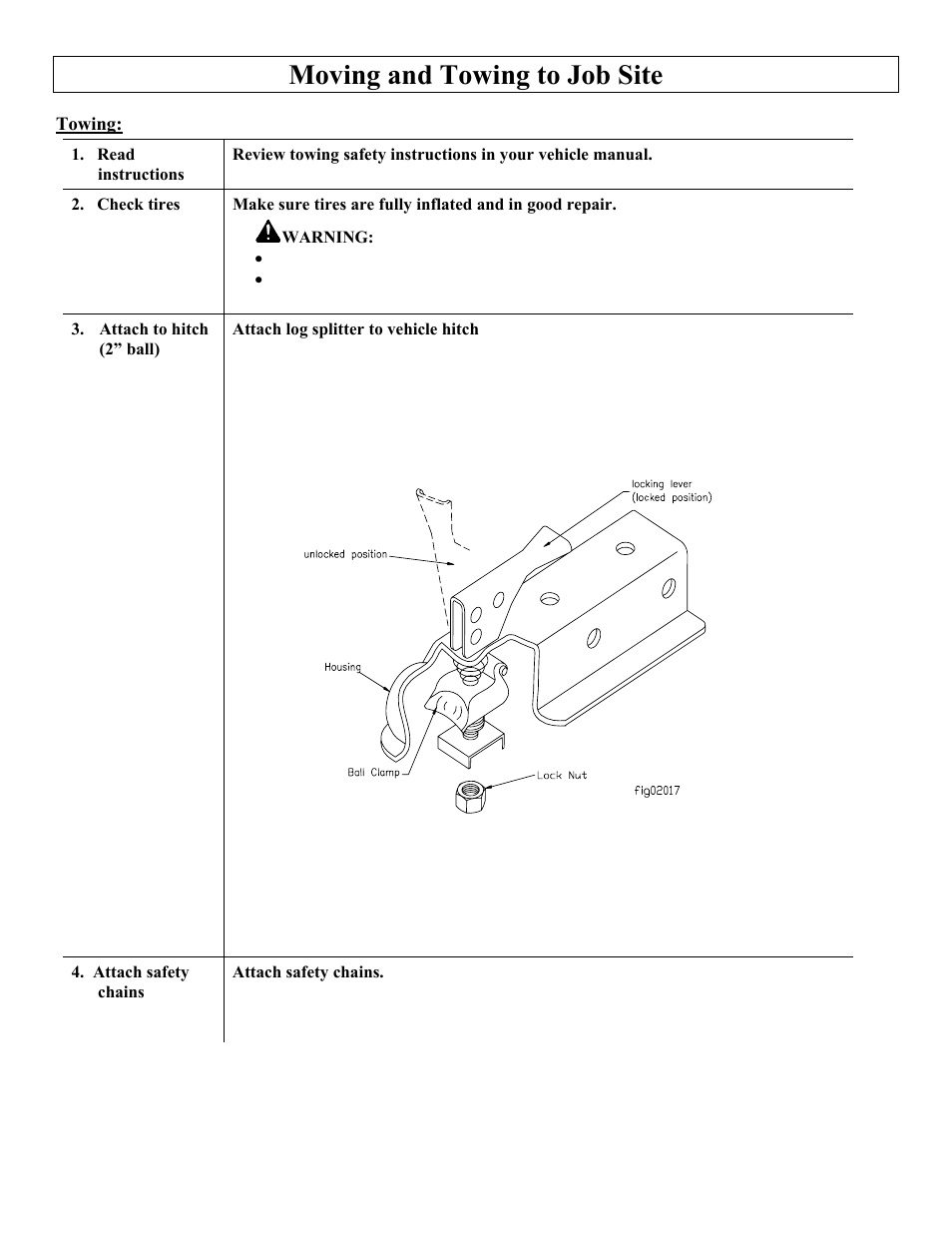 Moving and towing to job site | Northern Industrial Tools M1107C User Manual | Page 11 / 36