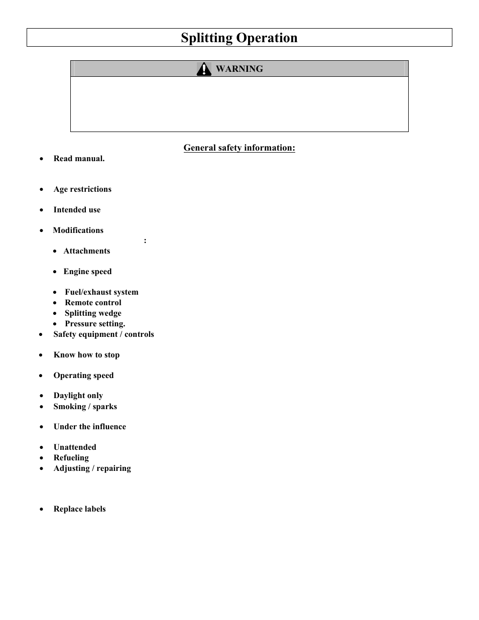 Splitting operation | Northern Industrial Tools M1107C User Manual | Page 18 / 36