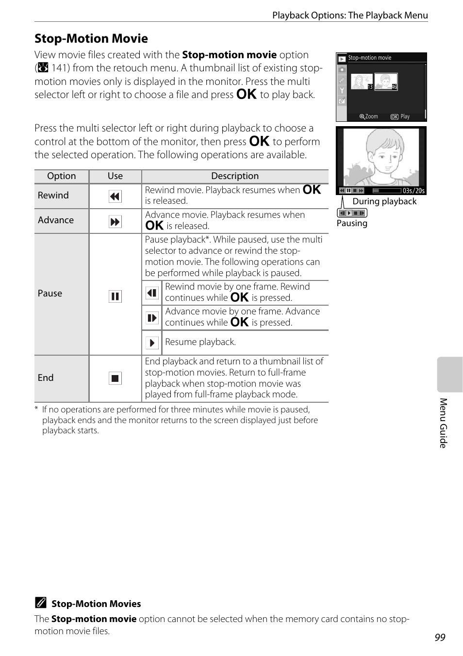 Stop-motion movie, Vie files (a 99). files contai, Tion (a 99) in t | A 99), Stop-motion movie (a 99), A 99 | Nikon D60 User Manual | Page 111 / 204