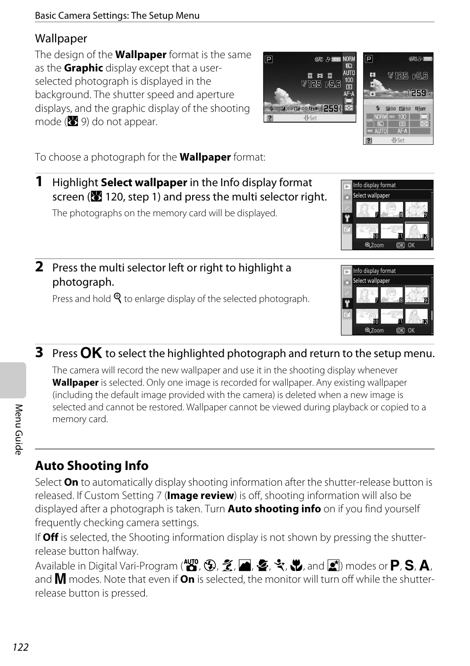 Auto shooting info, Auto shooting info (a 122), A 122 | Wallpaper | Nikon D60 User Manual | Page 134 / 204