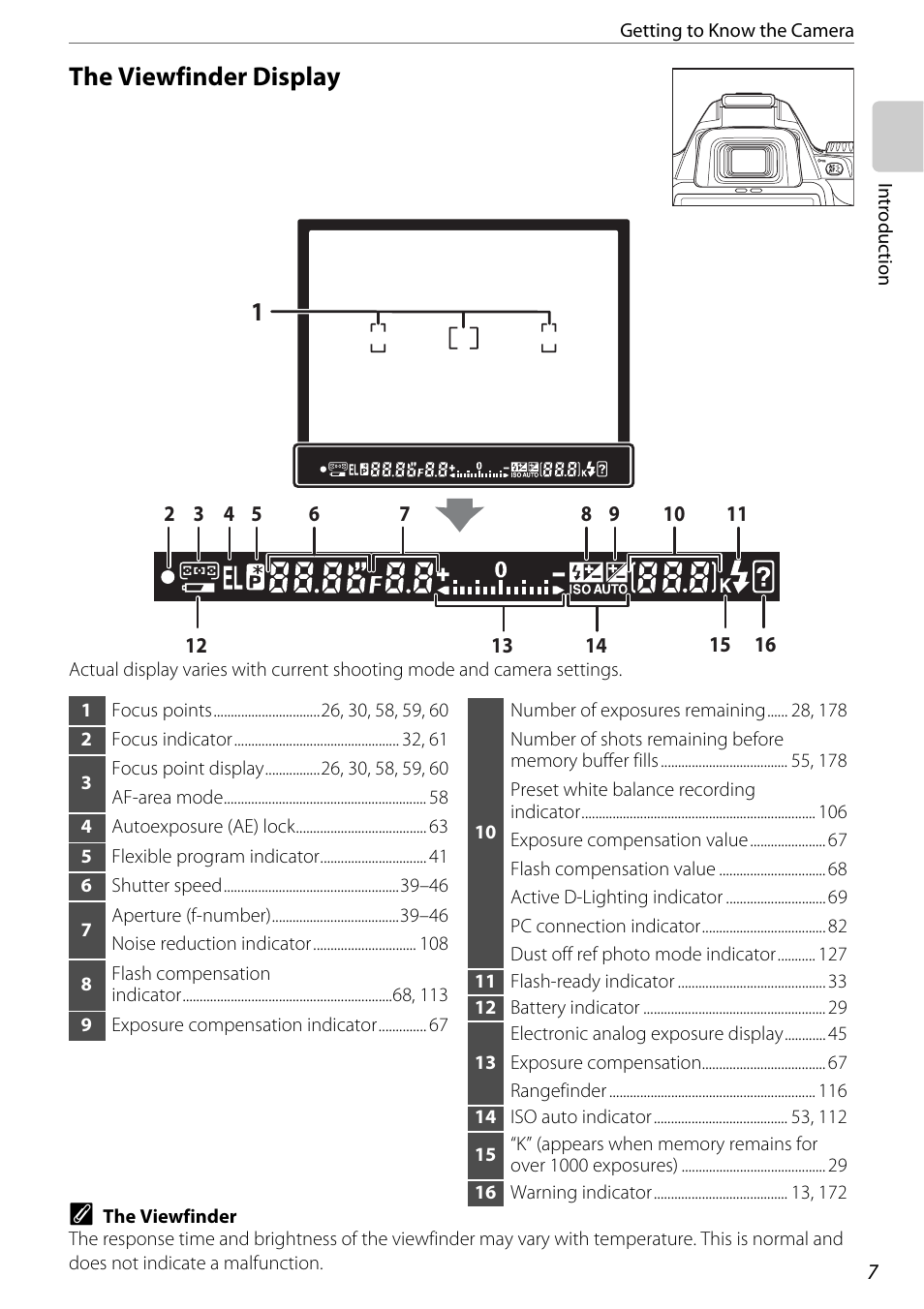 The viewfinder display | Nikon D60 User Manual | Page 19 / 204