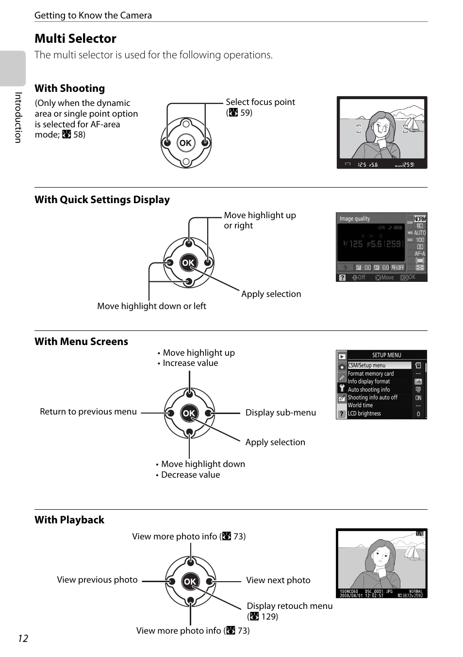 Multi selector | Nikon D60 User Manual | Page 24 / 204