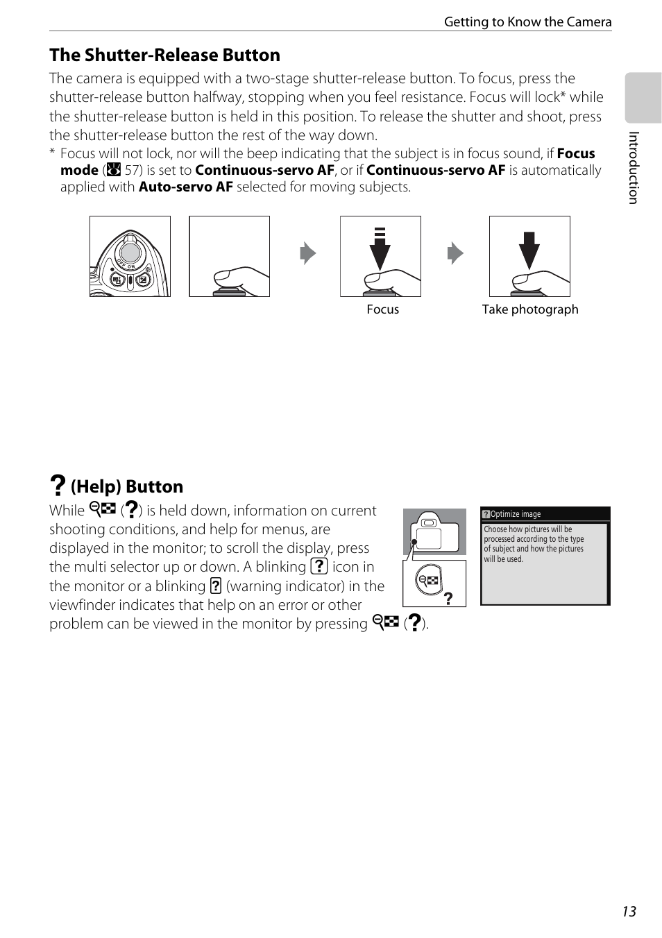 The shutter-release button, Help) button, N (help) button | Nikon D60 User Manual | Page 25 / 204