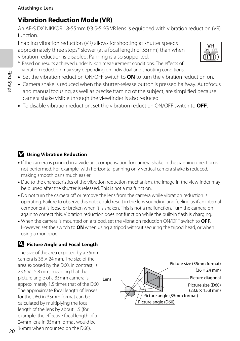 Vibration reduction mode (vr) | Nikon D60 User Manual | Page 32 / 204