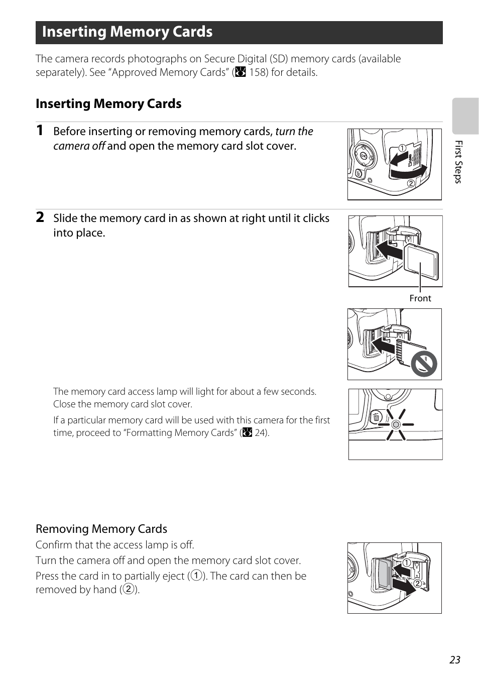 Inserting memory cards, A 23 | Nikon D60 User Manual | Page 35 / 204