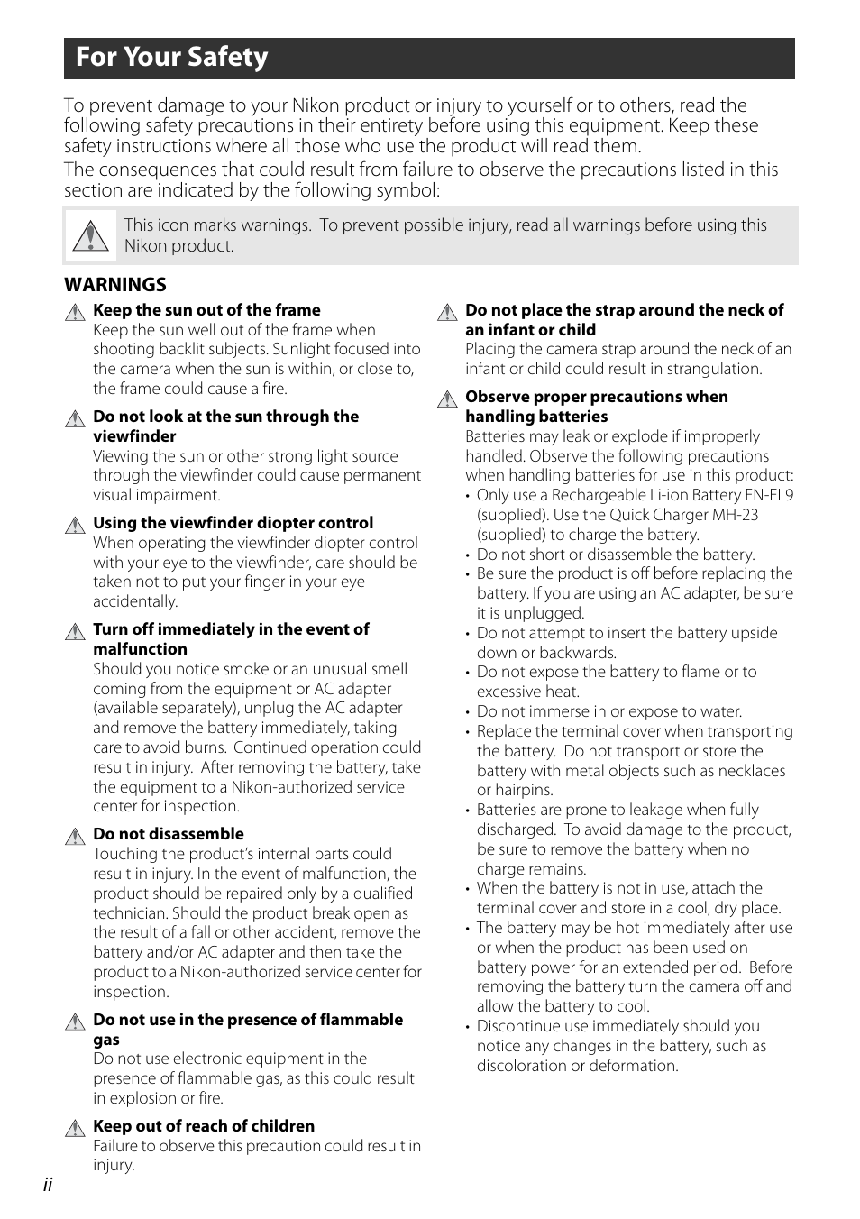 For your safety | Nikon D60 User Manual | Page 4 / 204