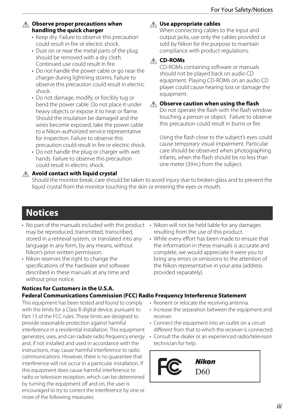 Notices | Nikon D60 User Manual | Page 5 / 204
