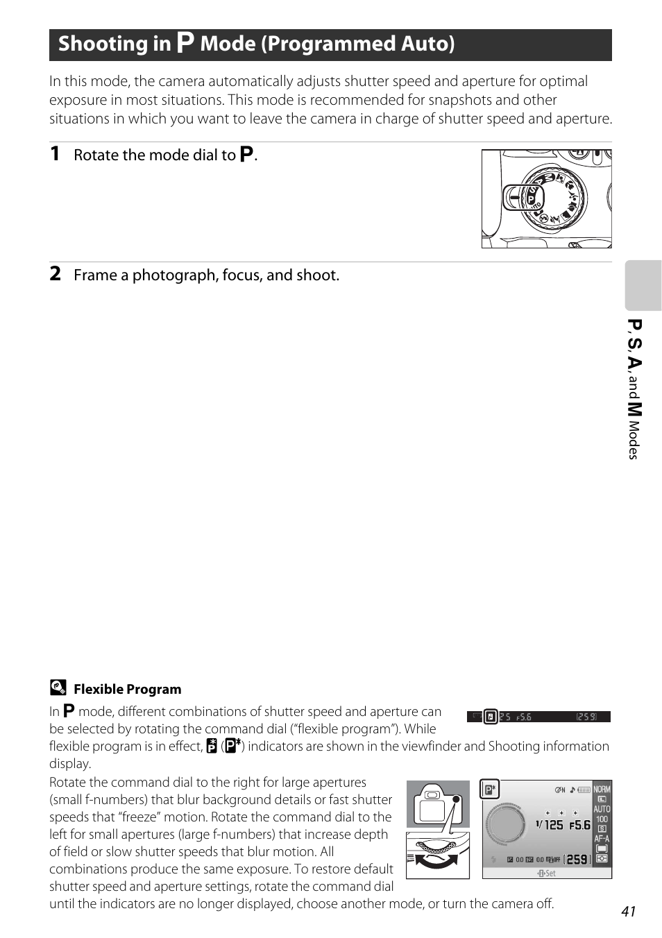 Shooting in p mode (programmed auto), Shooting in a mode (programmed auto), A 41) | A 41 | Nikon D60 User Manual | Page 53 / 204