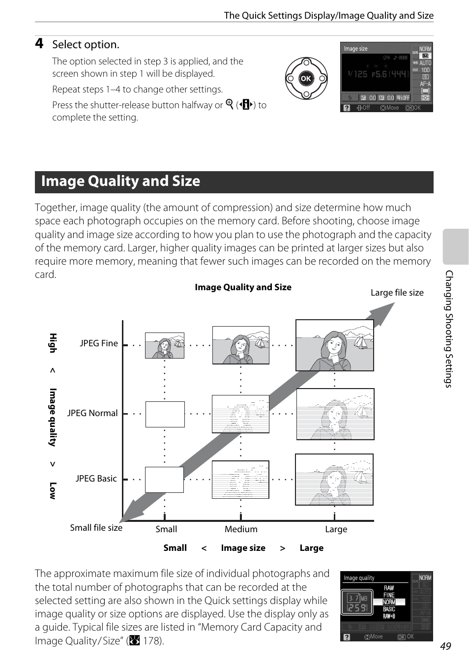 Image quality and size, A 49), Card (a 49) | Select option | Nikon D60 User Manual | Page 61 / 204