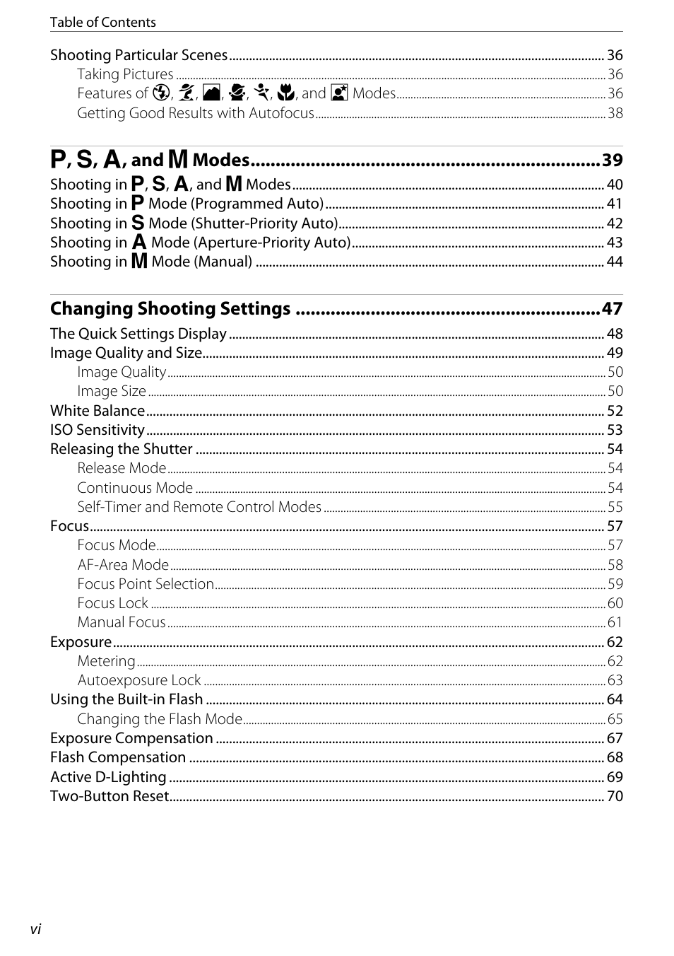 A , b , c , and d modes, Changing shooting settings | Nikon D60 User Manual | Page 8 / 204