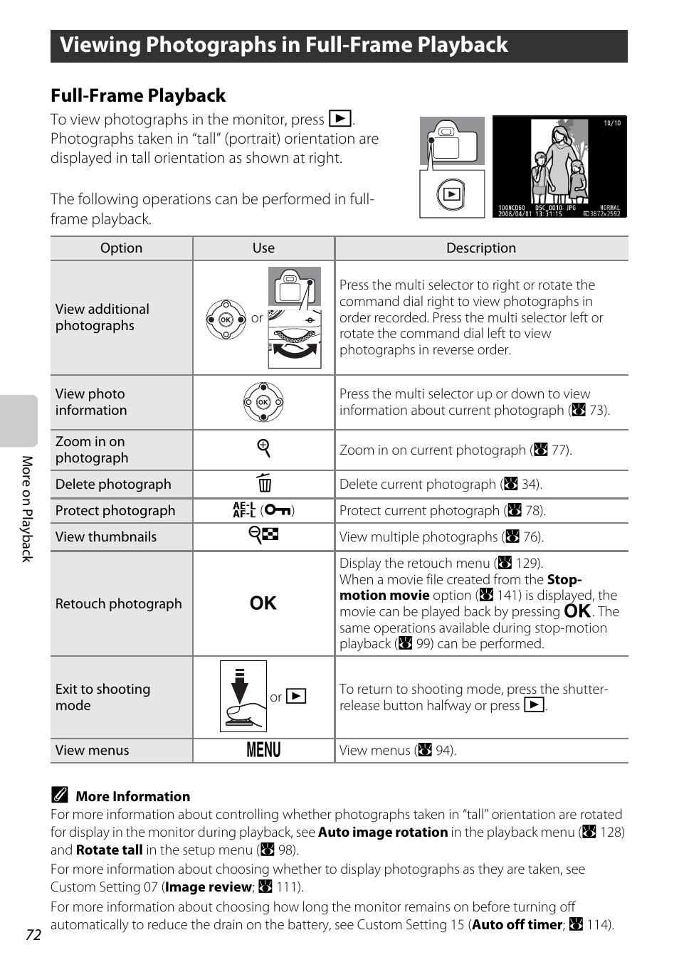 Viewing photographs in full-frame playback, Full-frame playback | Nikon D60 User Manual | Page 84 / 204