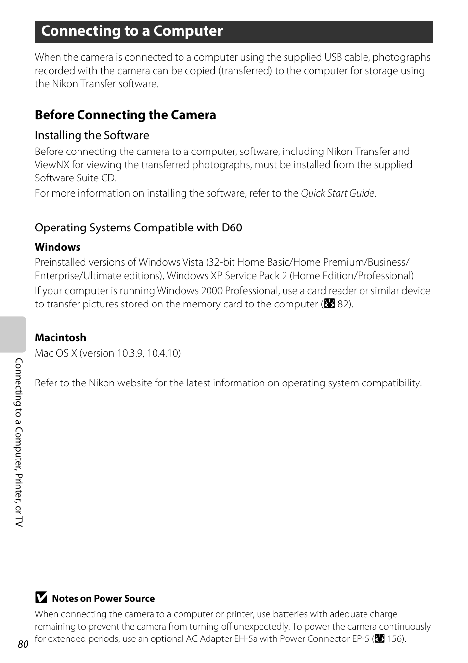 Connecting to a computer, Before connecting the camera | Nikon D60 User Manual | Page 92 / 204