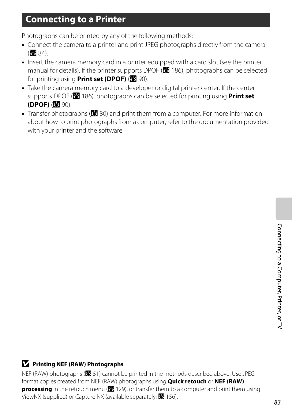 Connecting to a printer | Nikon D60 User Manual | Page 95 / 204