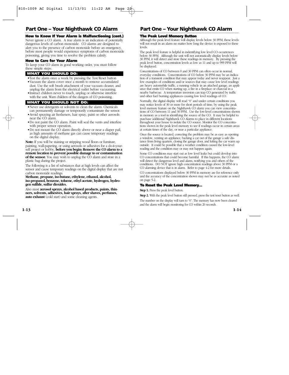 Part one – your nighthawk co alarm | Nighthawk KN-COP-C User Manual | Page 11 / 20
