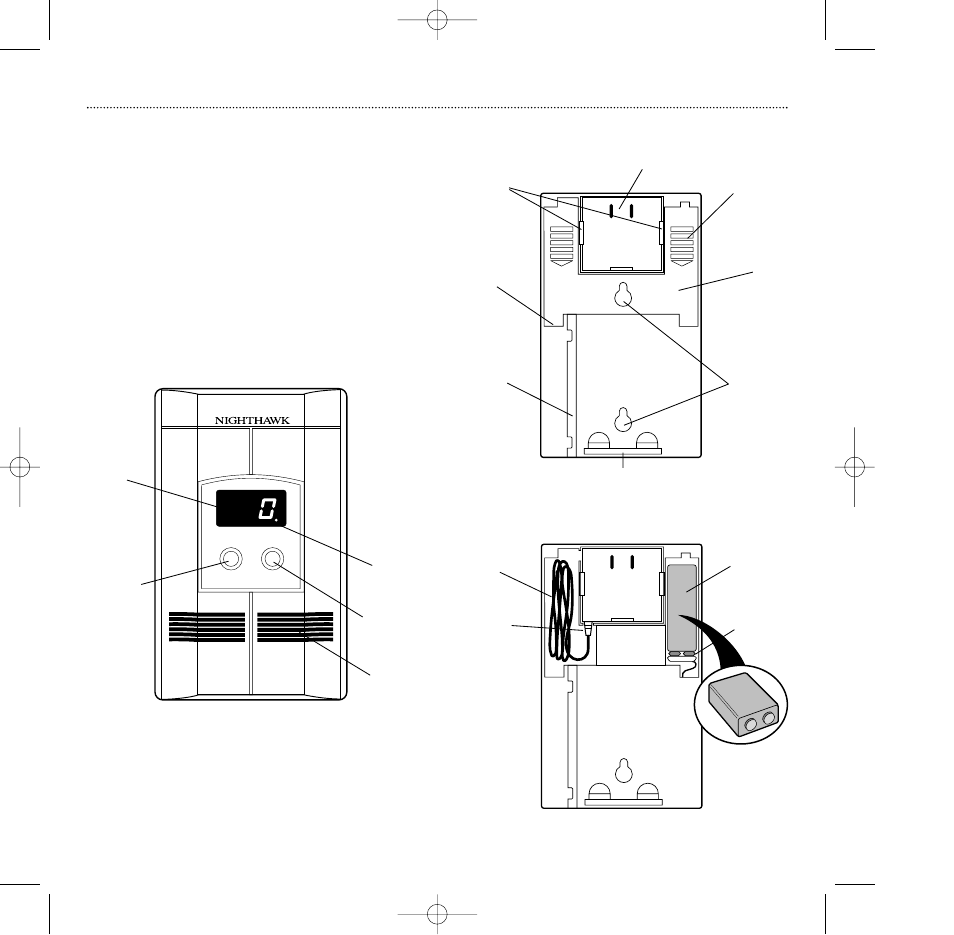 Part one – your nighthawk co and gas alarm, Rear view with back door removed | Nighthawk KN-COEG-3 User Manual | Page 5 / 25