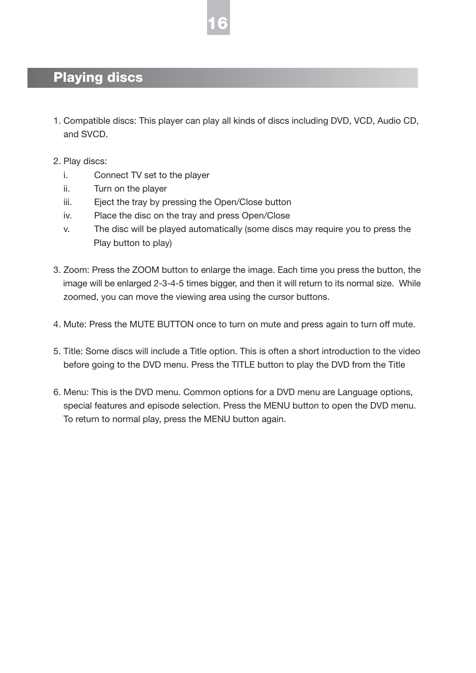 Playing discs | NeoDigits.com HVD2085 User Manual | Page 19 / 37