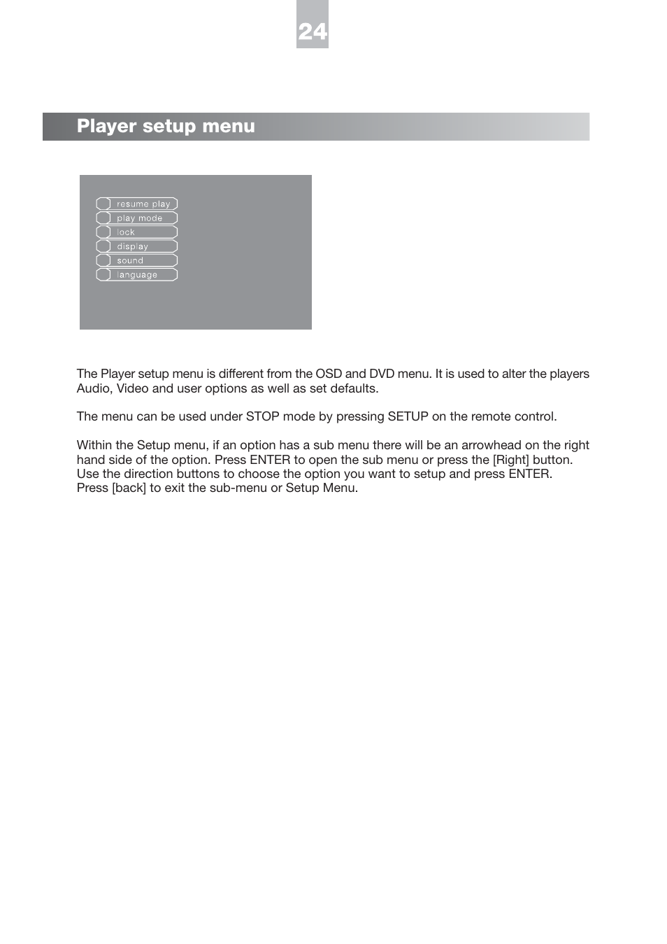 Player setup menu | NeoDigits.com HVD2085 User Manual | Page 27 / 37