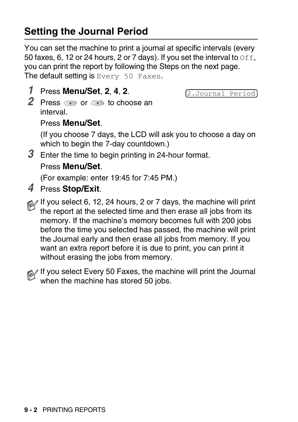 Setting the journal period, Setting the journal period -2 | Nordic Star Products MFC-3420C User Manual | Page 110 / 190