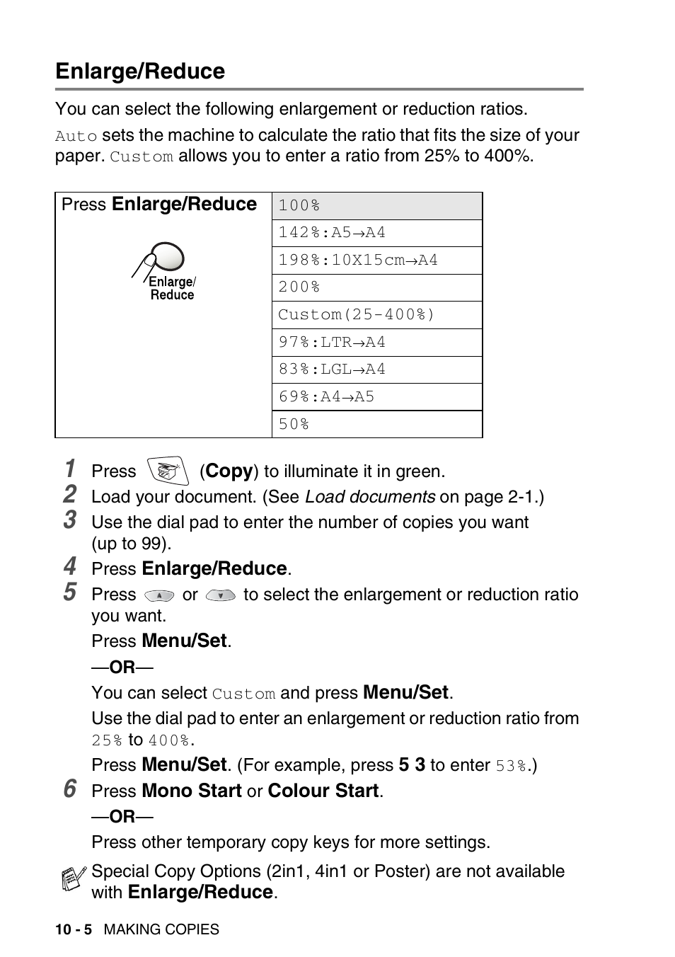 Enlarge/reduce, Enlarge/reduce -5 | Nordic Star Products MFC-3420C User Manual | Page 116 / 190
