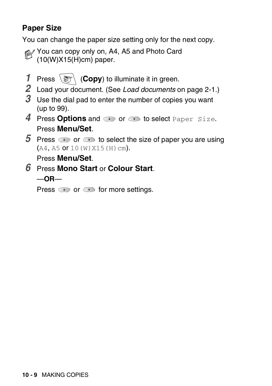 Paper size, Paper size -9 | Nordic Star Products MFC-3420C User Manual | Page 120 / 190