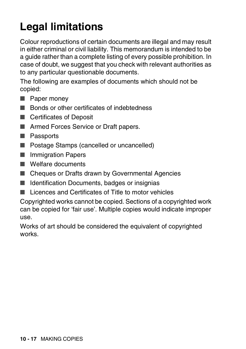 Legal limitations, Legal limitations -17 | Nordic Star Products MFC-3420C User Manual | Page 128 / 190