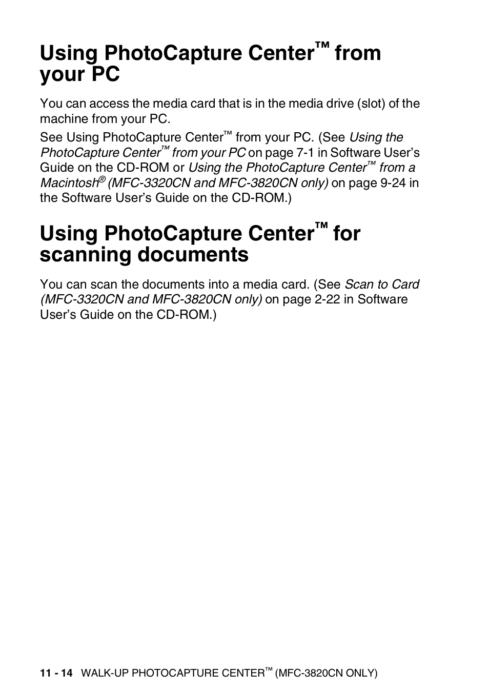 Using photocapture center™ from your pc, Using photocapture center™ for scanning documents, Using photocapture center | From your pc -14, For scanning, Documents -14, For scanning documents | Nordic Star Products MFC-3420C User Manual | Page 142 / 190