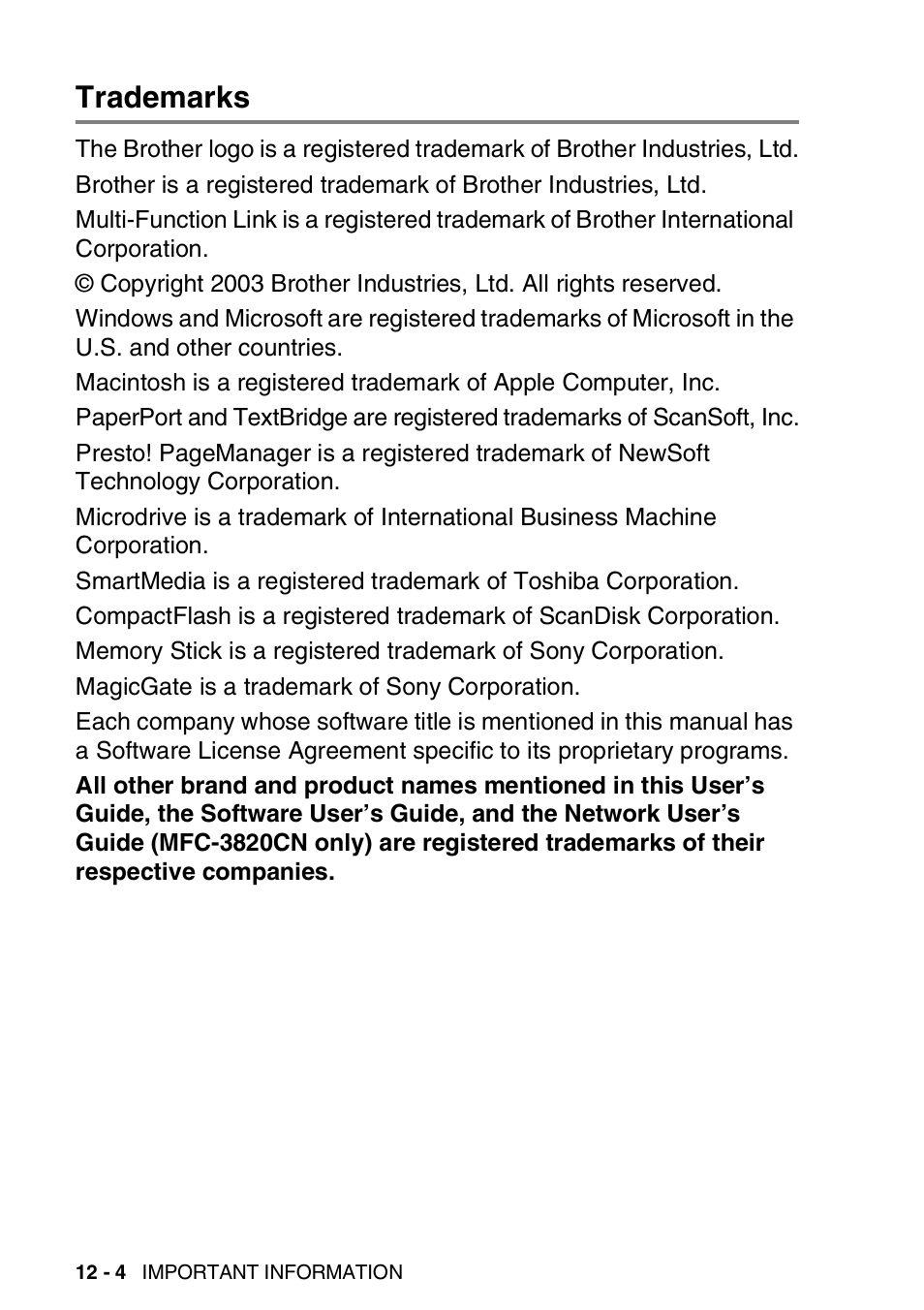 Trademarks, Trademarks -4 | Nordic Star Products MFC-3420C User Manual | Page 146 / 190