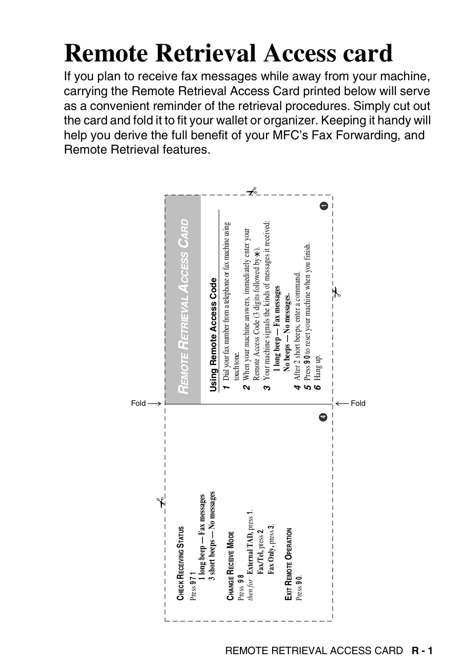Remote retrieval access card | Nordic Star Products MFC-3420C User Manual | Page 188 / 190