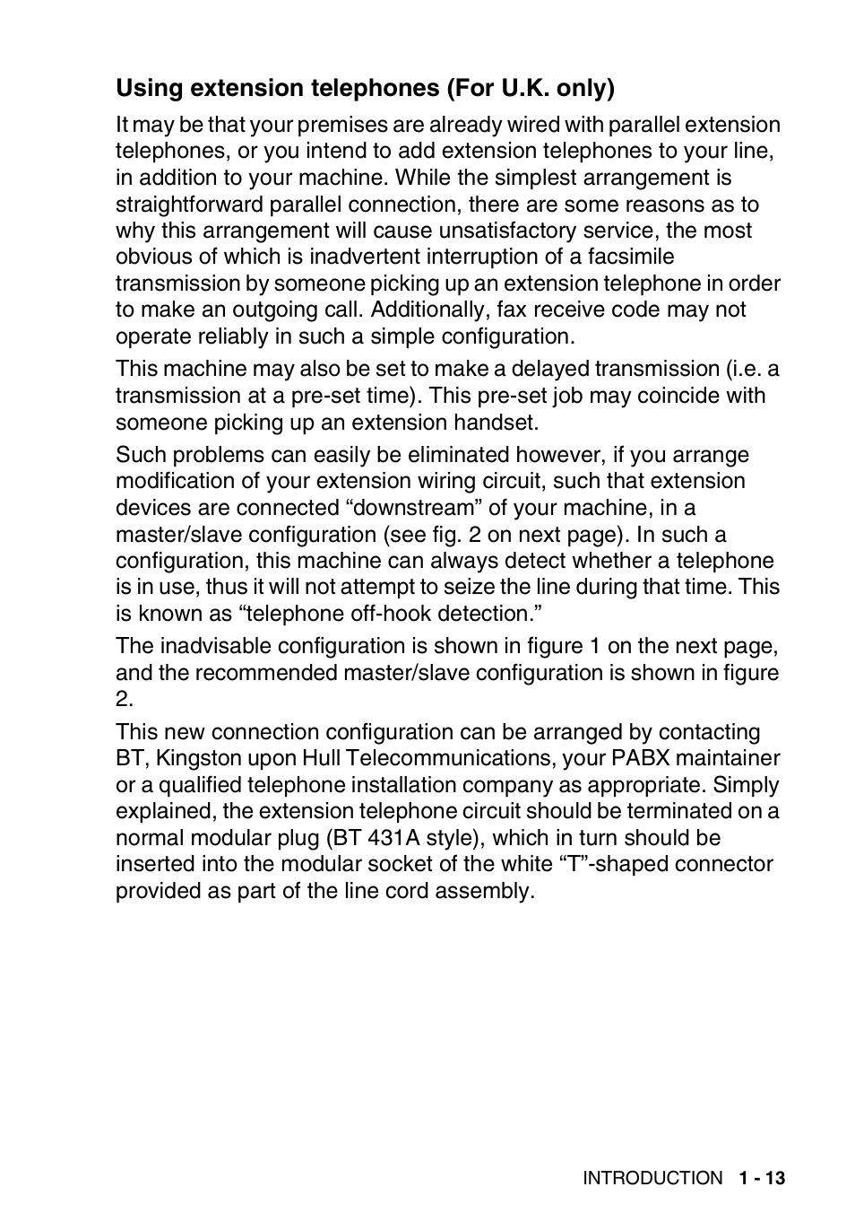 Using extension telephones (for u.k. only), Using extension telephones (for u.k. only) -13 | Nordic Star Products MFC-3420C User Manual | Page 29 / 190