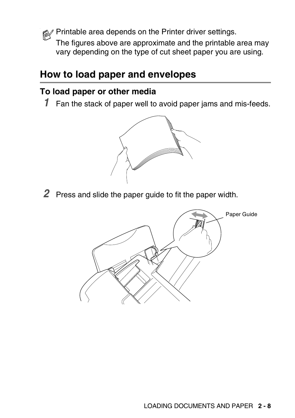 How to load paper and envelopes, To load paper or other media, How to load paper and envelopes -8 | To load paper or other media -8 | Nordic Star Products MFC-3420C User Manual | Page 39 / 190