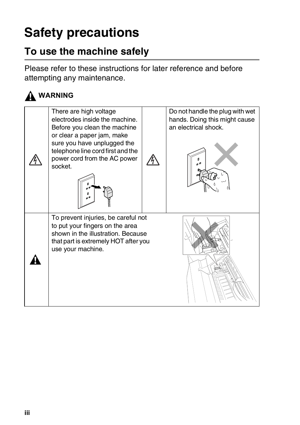 Safety precautions, To use the machine safely | Nordic Star Products MFC-3420C User Manual | Page 4 / 190