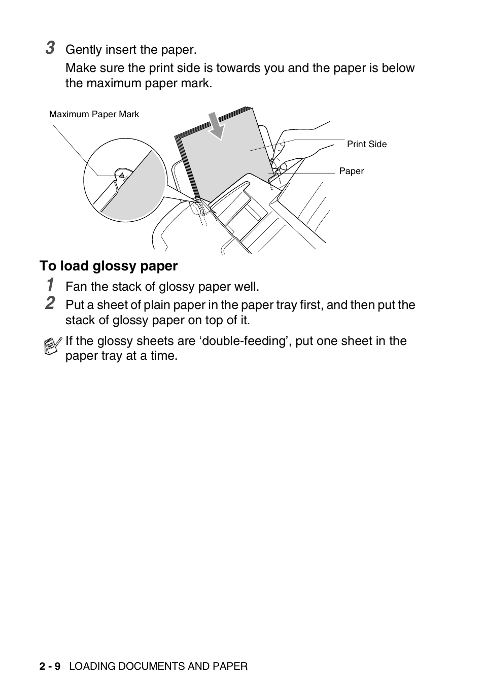 To load glossy paper, To load glossy paper -9 | Nordic Star Products MFC-3420C User Manual | Page 40 / 190