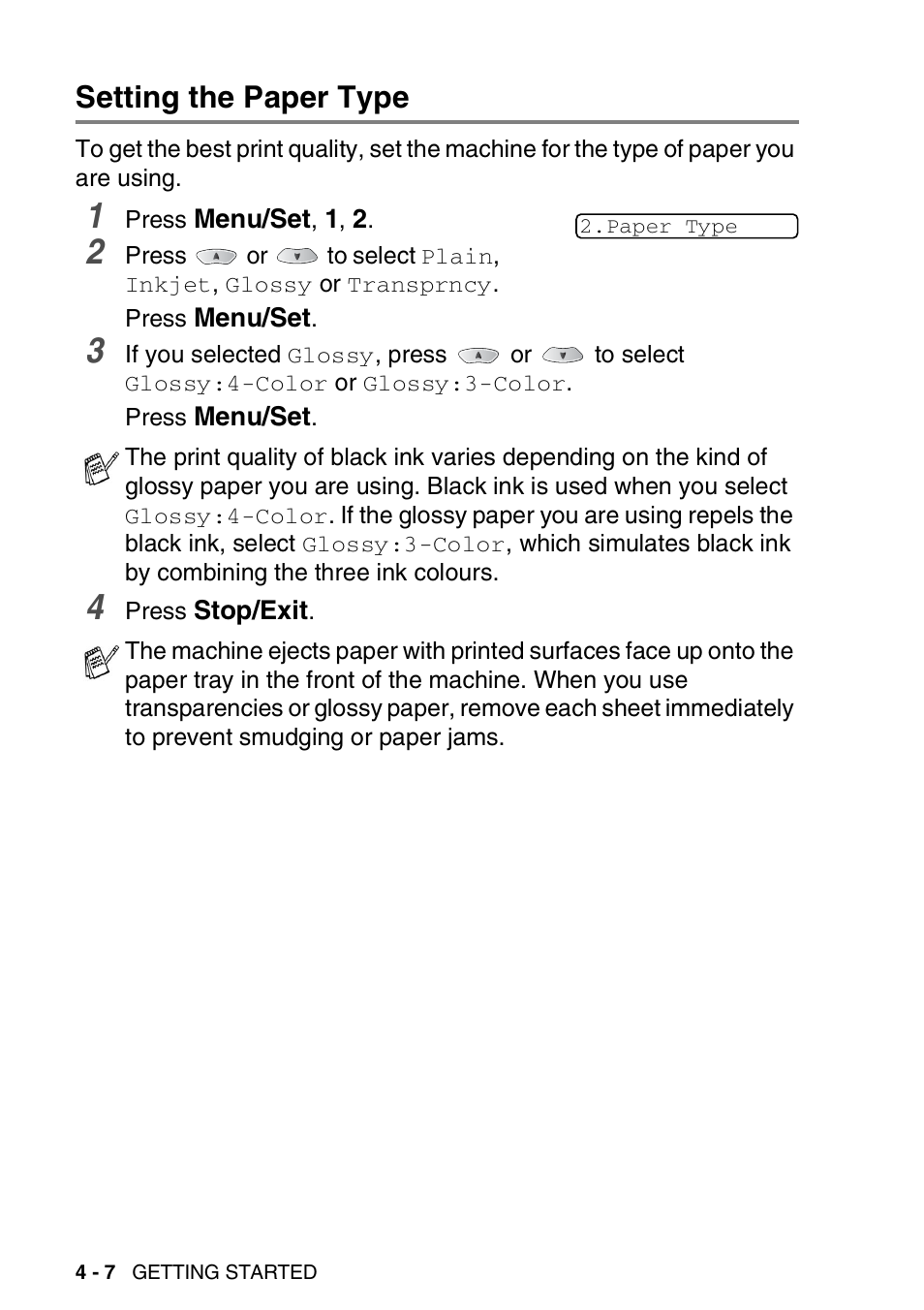 Setting the paper type, Setting the paper type -7 | Nordic Star Products MFC-3420C User Manual | Page 60 / 190