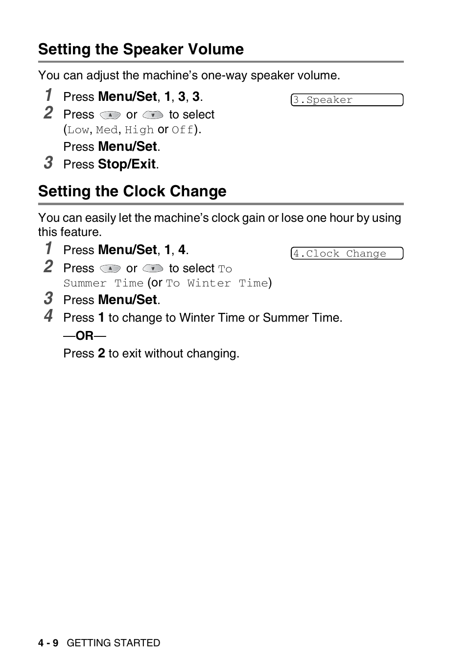 Setting the speaker volume, Setting the clock change | Nordic Star Products MFC-3420C User Manual | Page 62 / 190