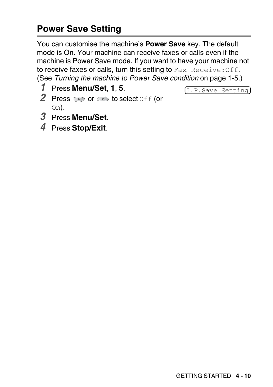 Power save setting, Power save setting -10 | Nordic Star Products MFC-3420C User Manual | Page 63 / 190