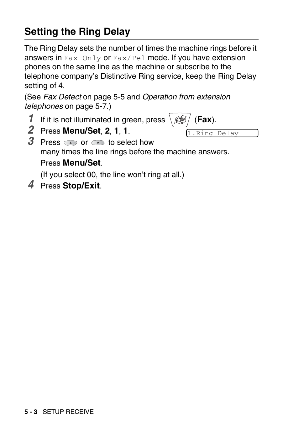 Setting the ring delay, Setting the ring delay -3 | Nordic Star Products MFC-3420C User Manual | Page 66 / 190