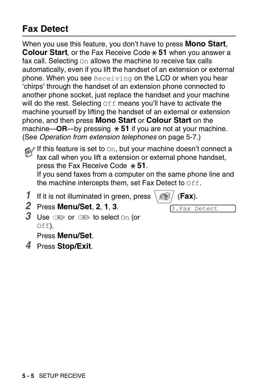 Fax detect, Fax detect -5 | Nordic Star Products MFC-3420C User Manual | Page 68 / 190