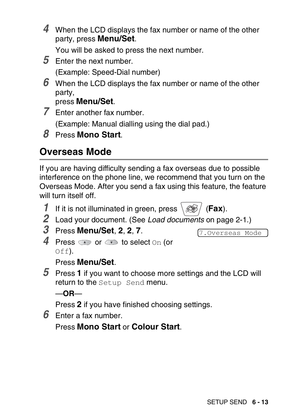 Overseas mode, Overseas mode -13 | Nordic Star Products MFC-3420C User Manual | Page 89 / 190