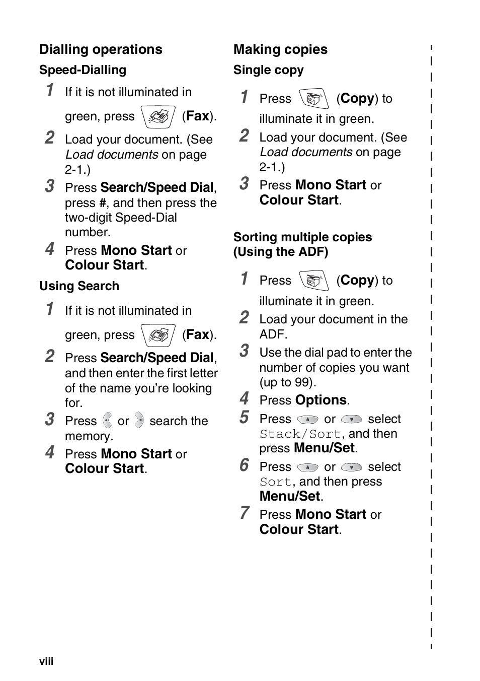 Dialling operations, Making copies | Nordic Star Products MFC-3420C User Manual | Page 9 / 190