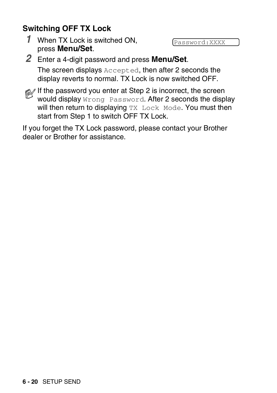 Switching off tx lock, Switching off tx lock -20 | Nordic Star Products MFC-3420C User Manual | Page 96 / 190