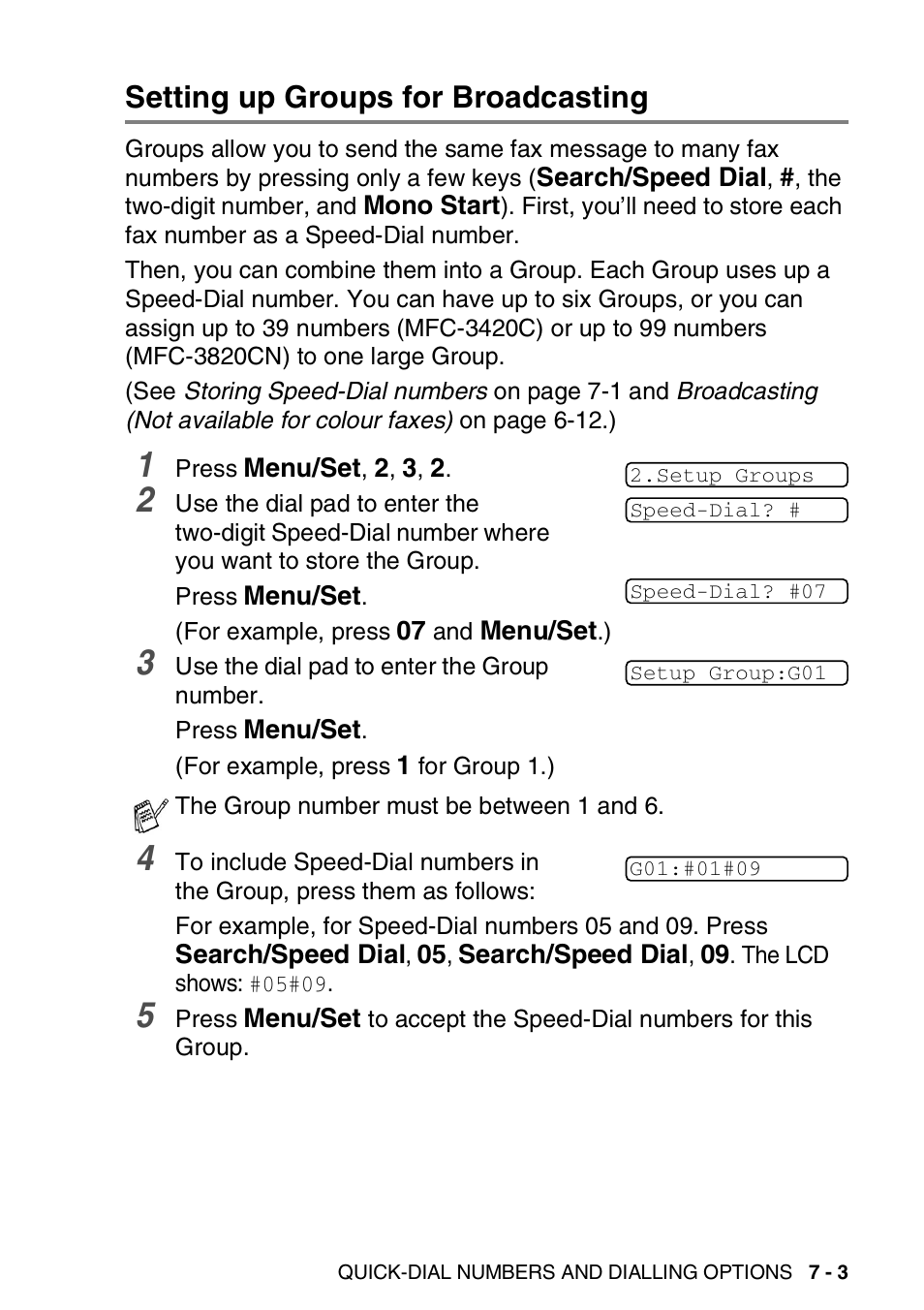 Setting up groups for broadcasting, Setting up groups for broadcasting -3 | Nordic Star Products MFC-3420C User Manual | Page 99 / 190