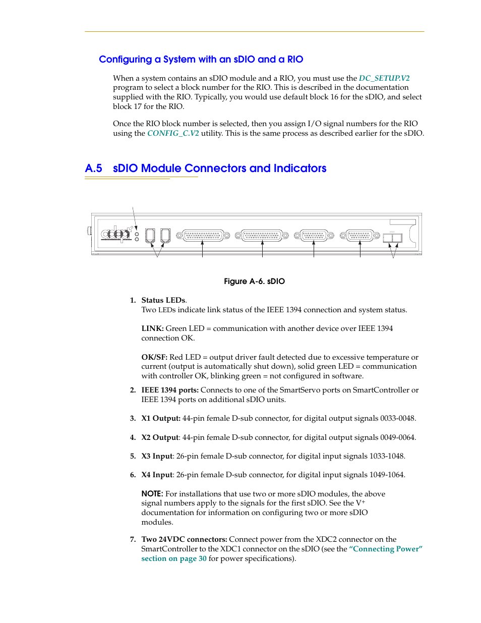 Configuring a system with an sdio and a rio, A.5 sdio module connectors and indicators, Figure a-6 | Sdio | Nortech Systems Adept RS-232/TERM User Manual | Page 103 / 156