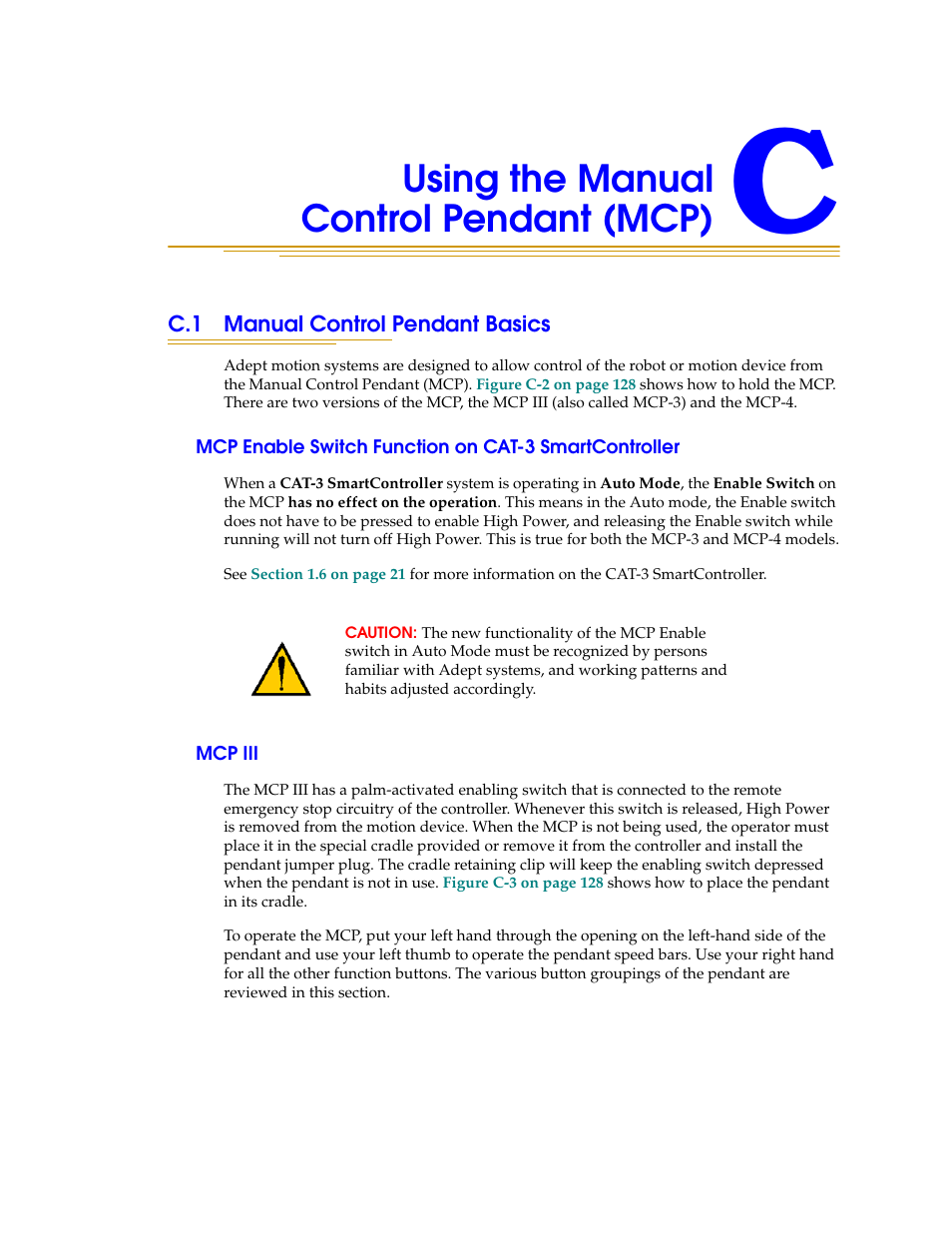Using the manual controlpendant (mcp), C.1 manual control pendant basics, Mcp iii | Using the manual control pendant (mcp) | Nortech Systems Adept RS-232/TERM User Manual | Page 125 / 156