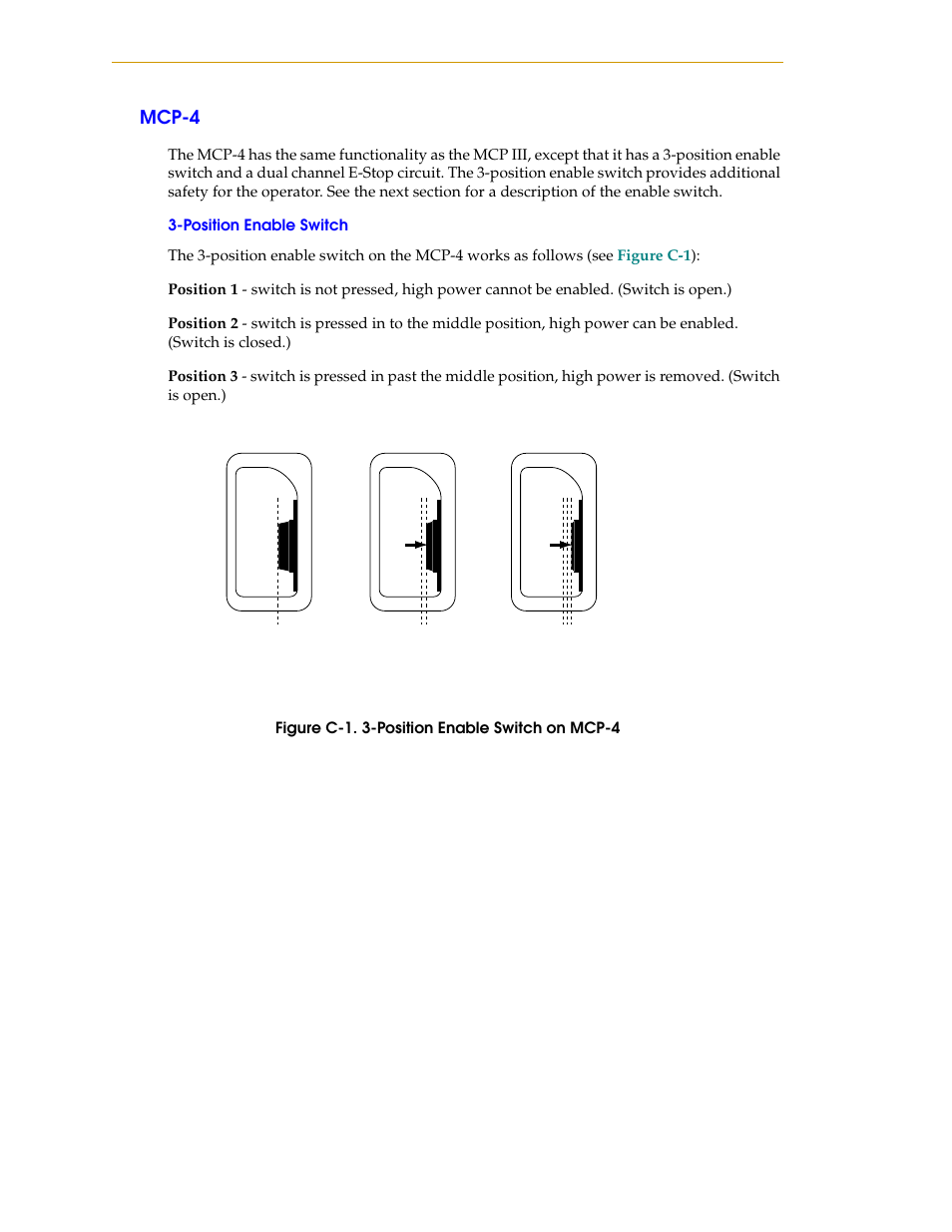 Mcp-4, Position enable switch, Figure c-1. 3-position enable switch on mcp-4 | Nortech Systems Adept RS-232/TERM User Manual | Page 126 / 156