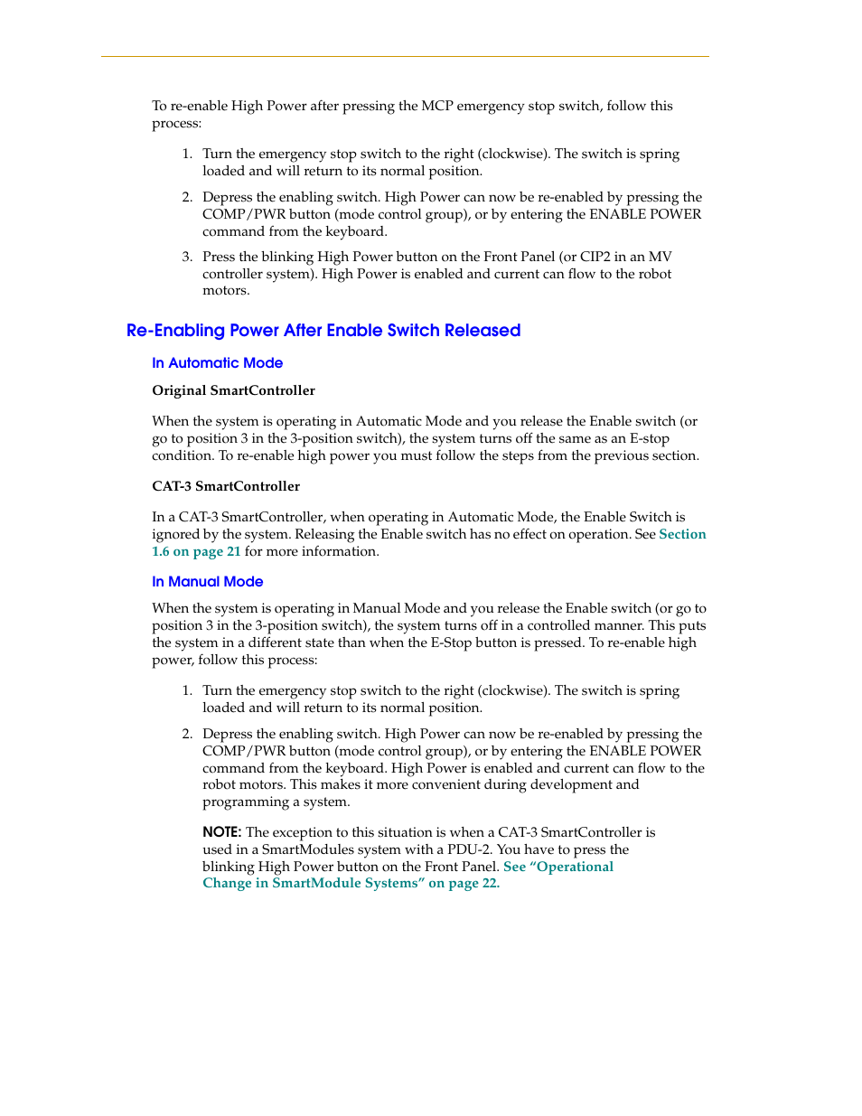 Re-enabling power after enable switch released, In automatic mode, In manual mode | In automatic mode in manual mode | Nortech Systems Adept RS-232/TERM User Manual | Page 132 / 156