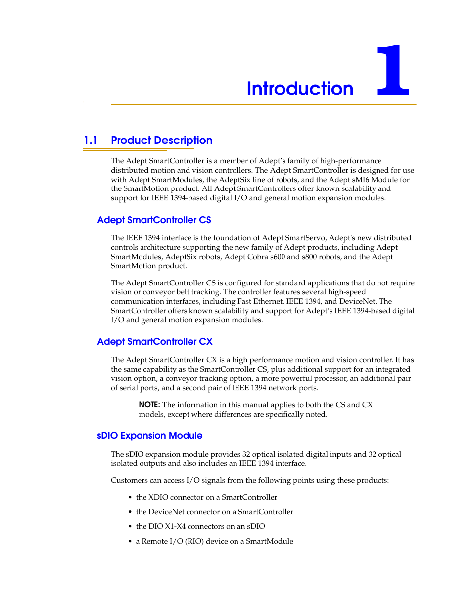 Introduction, 1 product description, Adept smartcontroller cs | Adept smartcontroller cx, Sdio expansion module | Nortech Systems Adept RS-232/TERM User Manual | Page 15 / 156