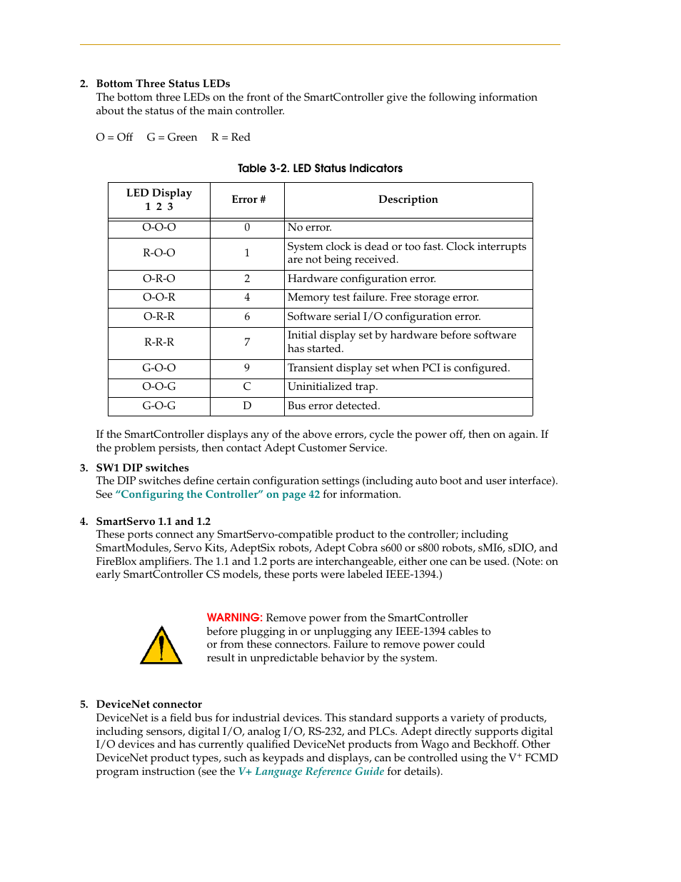 Table 3-2, Led status indicators | Nortech Systems Adept RS-232/TERM User Manual | Page 38 / 156